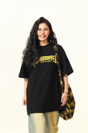 Color-Blocking American Street Star Print Short-Sleeve T-Shirt for Men and Women - Trendy Loose Fit Couple Top