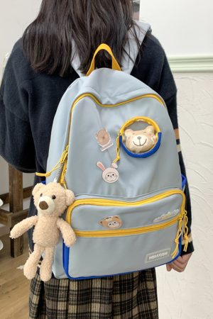 Color-Blocking Cartoon Backpack for School - Large Capacity Waterproof Bag for High School Students and Girls