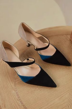 Color-Blocking Closed-Toe High-Heeled Sandals for Women - Matte Hollow Design - Summer Fashion Footwear