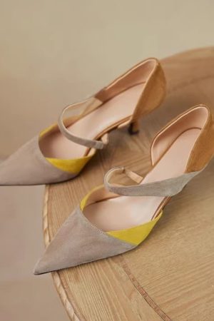 Color-Blocking Closed-Toe High-Heeled Sandals for Women - Matte Hollow Design - Summer Fashion Footwear