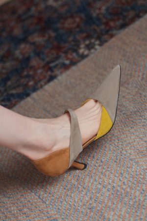 Color-Blocking Closed-Toe High-Heeled Sandals for Women - Matte Hollow Design - Summer Fashion Footwear