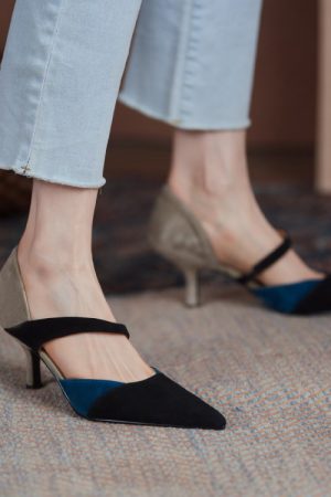 Color-Blocking Closed-Toe High-Heeled Sandals for Women - Matte Hollow Design - Summer Fashion Footwear