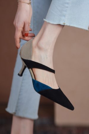 Color-Blocking Closed-Toe High-Heeled Sandals for Women - Matte Hollow Design - Summer Fashion Footwear