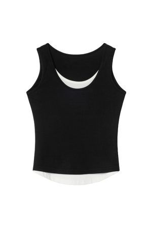 Color-Blocking Faux Two-Piece Vest for Women - Summer Slim Fit Sleeveless Outerwear, Casual Chic Style