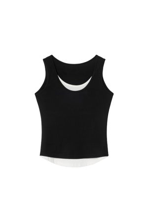 Color-Blocking Faux Two-Piece Vest for Women - Summer Slim Fit Sleeveless Outerwear, Casual Chic Style