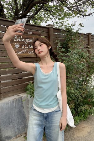 Color-Blocking Faux Two-Piece Vest for Women - Summer Slim Fit Sleeveless Outerwear, Casual Chic Style