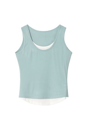 Color-Blocking Faux Two-Piece Vest for Women - Summer Slim Fit Sleeveless Outerwear, Casual Chic Style