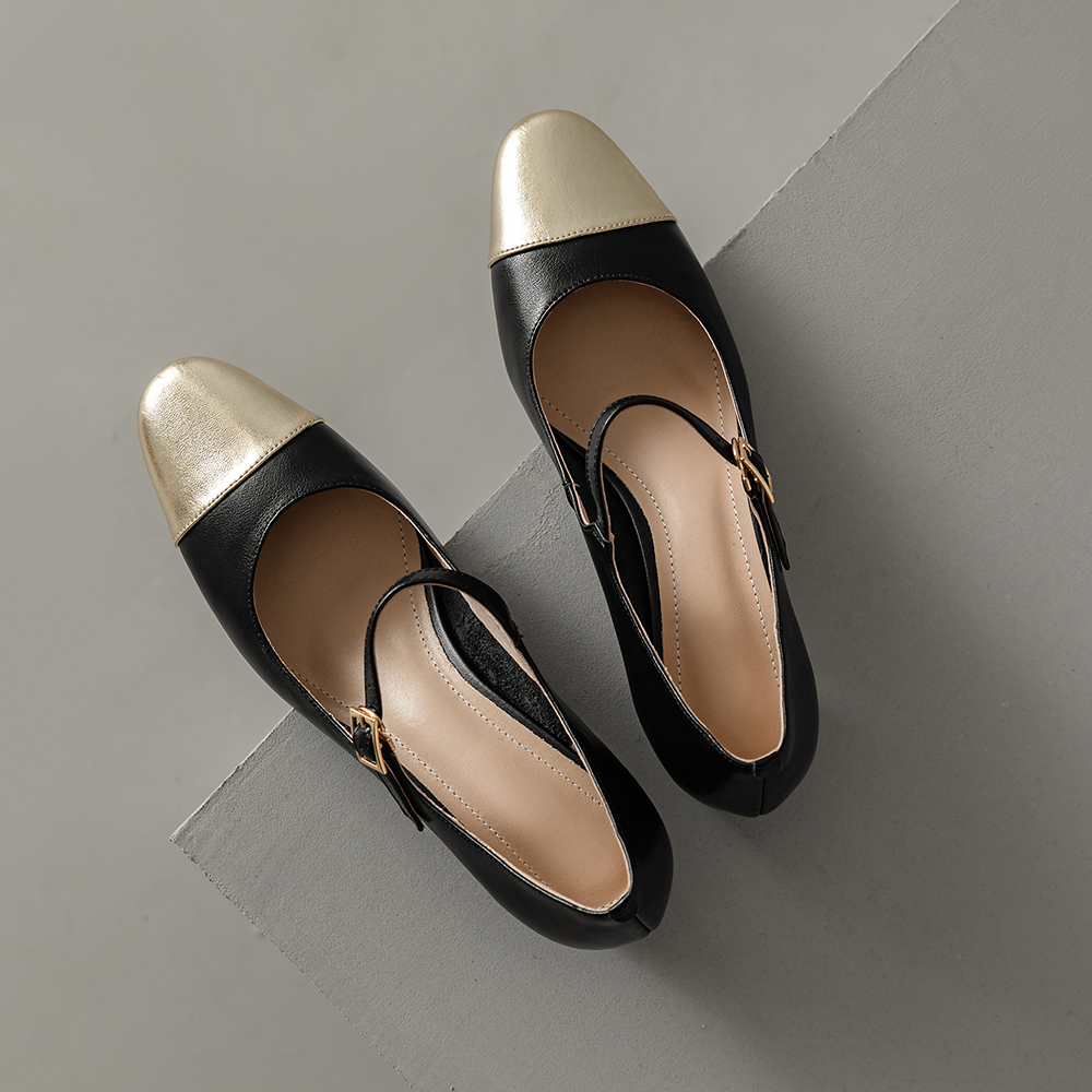 Color-Blocking Genuine Leather Mary Jane Shoes for Women - French Artistic Style, Medium Heel, Round Toe, Chic and Elegant Color-Blocking Genuine Leather Mary Jane Shoes for Women - French Artistic Style, Medium Heel, Round Toe, Chic and Elegant