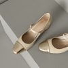 Color-Blocking Genuine Leather Mary Jane Shoes for Women - French Artistic Style, Medium Heel, Round Toe, Chic and Elegant