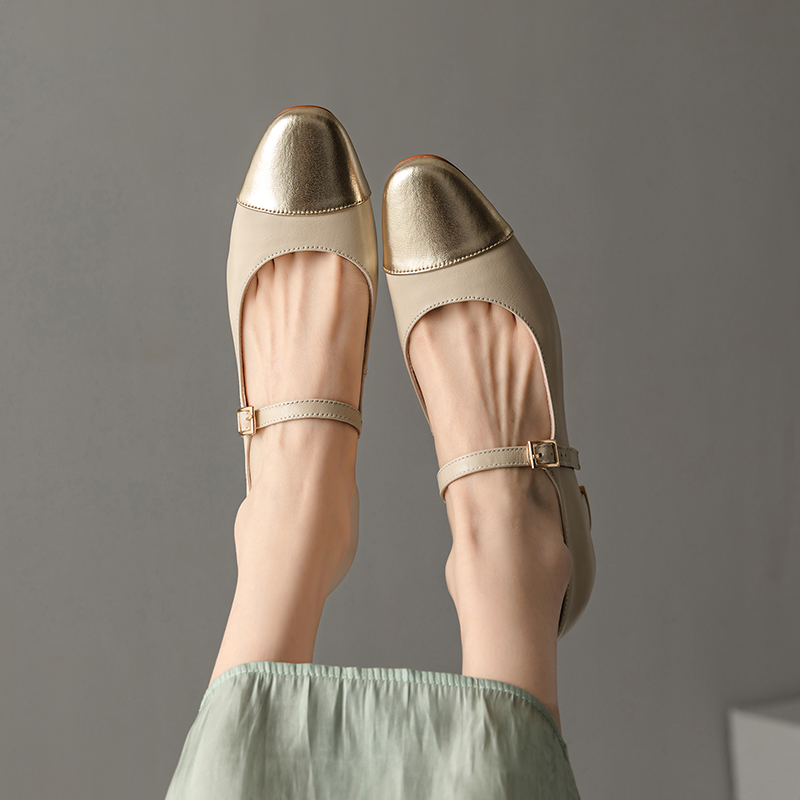 Color-Blocking Genuine Leather Mary Jane Shoes for Women - French Artistic Style, Medium Heel, Round Toe, Chic and Elegant Color-Blocking Genuine Leather Mary Jane Shoes for Women - French Artistic Style, Medium Heel, Round Toe, Chic and Elegant