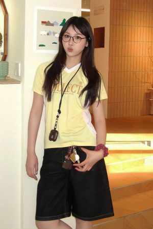 Color-Blocking Jersey T-Shirt for Women - Summer V-Neck Short Sleeve, College Style Casual Top, American Athletic Fashion