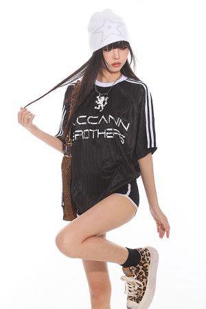 Color-Blocking Loose Fit Short Sleeve Raglan T-Shirt with Three Stripe Design - American Style Summer Top