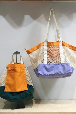 Color-Blocking Net Shoulder Bag - Summer Casual Large Capacity Reversible Shopping Bag for Trendy Niche Style