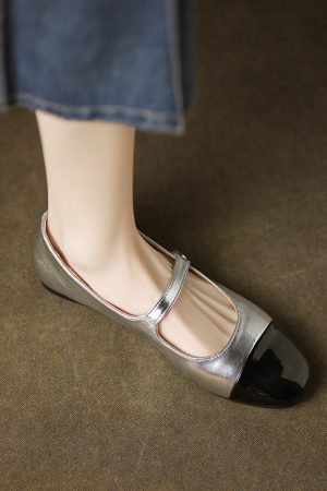 Color-Blocking One-Strap Mary Jane Shoes for Women - Versatile Flat Style for 2025, Trendy and Chic Footwear