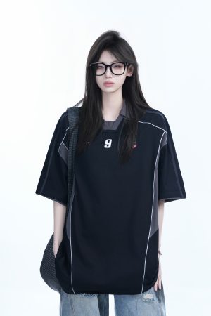 Color-Blocking Oversized Short-Sleeve T-Shirt for Women - Retro American Style, Summer Loose Fit, Trendy Mountain Graphic Design