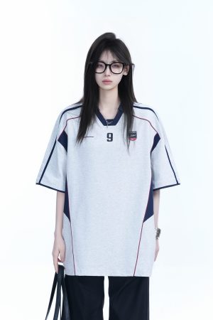 Color-Blocking Oversized Short-Sleeve T-Shirt for Women - Retro American Style, Summer Loose Fit, Trendy Mountain Graphic Design