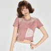 Color-Blocking Short Sleeve T-Shirt for Women - Retro Patchwork Split Design, Summer 90s Style Top