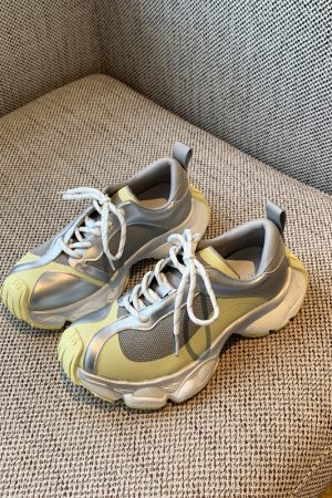 Color-Blocking Thick-Soled Dad Shoes for Women, Trendy 2025 Lace-Up Mesh Casual Sneakers, Versatile Y2K Style Sports Footwear