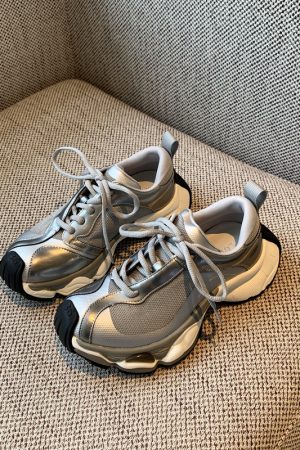 Color-Blocking Thick-Soled Dad Shoes for Women, Trendy 2025 Lace-Up Mesh Casual Sneakers, Versatile Y2K Style Sports Footwear