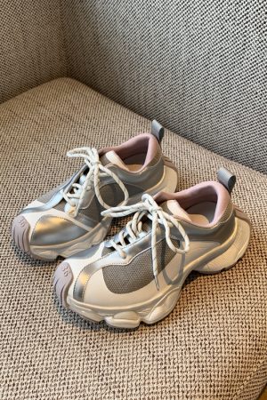 Color-Blocking Thick-Soled Dad Shoes for Women, Trendy 2025 Lace-Up Mesh Casual Sneakers, Versatile Y2K Style Sports Footwear