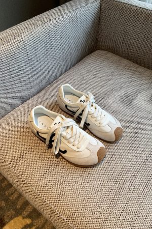 Color-Blocking Women's Training Shoes - Casual Flat Sports Shoes in Genuine Leather for Spring 2025 - Trendy Athletic Footwear