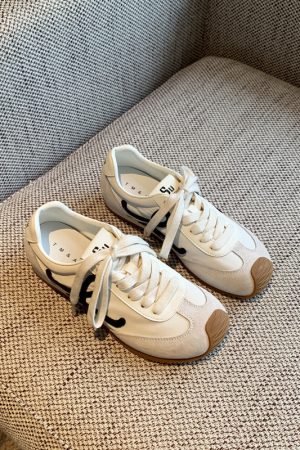 Color-Blocking Women's Training Shoes - Casual Flat Sports Shoes in Genuine Leather for Spring 2025 - Trendy Athletic Footwear