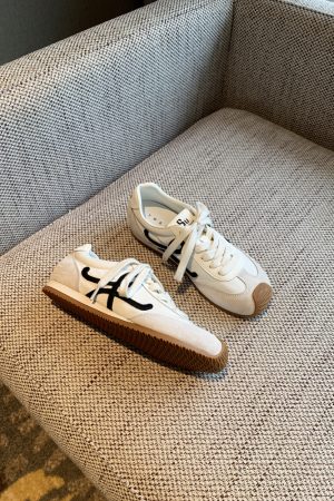 Color-Blocking Women's Training Shoes - Casual Flat Sports Shoes in Genuine Leather for Spring 2025 - Trendy Athletic Footwear