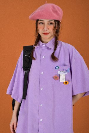 Colorful Candy Color Short Sleeve Shirt for Couples - Versatile Loose Fit Half Sleeve Top - Trendy Multi-Dopamine Style