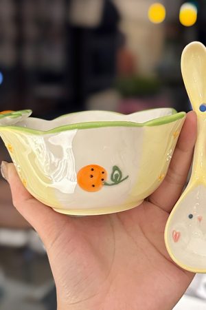 Colorful Ceramic Rice Bowl - High-Temperature Underglaze, Aesthetic Fruit Bowl, Elegant Tableware for Individual Use