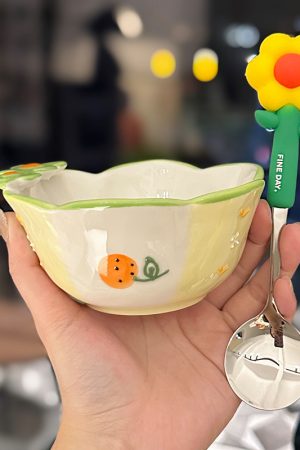 Colorful Ceramic Rice Bowl - High-Temperature Underglaze, Aesthetic Fruit Bowl, Elegant Tableware for Individual Use