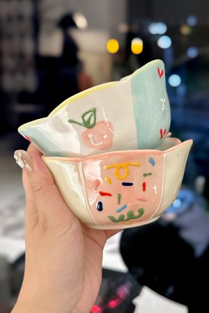 Colorful Ceramic Rice Bowl - High-Temperature Underglaze, Aesthetic Fruit Bowl, Elegant Tableware for Individual Use
