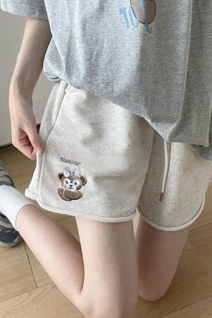 Colorful Cotton Embroidered Bear Shorts for Girls - Summer Loose-Fitting Five-Point Sports Pants for Junior High & High School Students