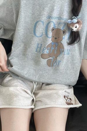 Colorful Cotton Embroidered Bear Shorts for Girls - Summer Loose-Fitting Five-Point Sports Pants for Junior High & High School Students