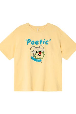 Colorful Embroidered Dog T-Shirt for Women - Summer Loose Fit Pure Cotton Short Sleeve Top, Cute and Fun Pet Lover Style