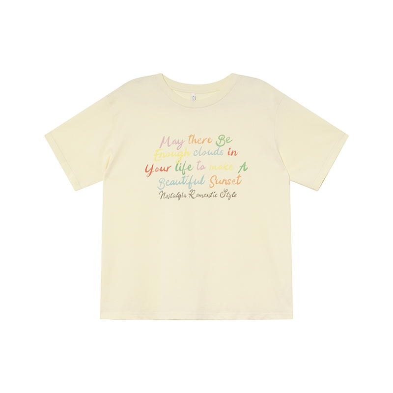 Colorful Letter Print Short Sleeve T-Shirt for Women - Summer Loose Slimming Top, Trendy Niche Design, Casual Streetwear Fashion Colorful Letter Print Short Sleeve T-Shirt for Women - Summer Loose Slimming Top, Trendy Niche Design, Casual Streetwear Fashion