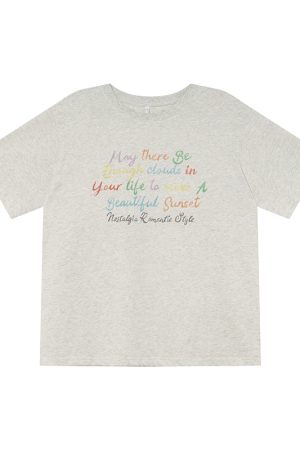 Colorful Letter Print Short Sleeve T-Shirt for Women - Summer Loose Slimming Top, Trendy Niche Design, Casual Streetwear Fashion