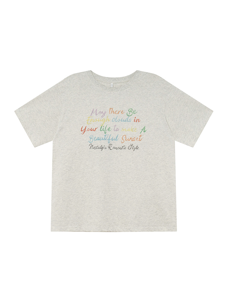 Colorful Letter Print Short Sleeve T-Shirt for Women - Summer Loose Slimming Top, Trendy Niche Design, Casual Streetwear Fashion Colorful Letter Print Short Sleeve T-Shirt for Women - Summer Loose Slimming Top, Trendy Niche Design, Casual Streetwear Fashion