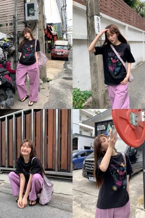 Colorful Panda Print Loose Fit T-Shirt for Women - Summer Short and Long Sleeve Top, Petite Style, Cute Casual Wear