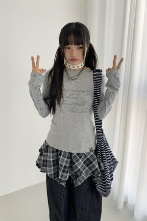 Colorful Patchwork Long Sleeve Hoodie T-Shirt with Random Star Print - Black, White, Gray Casual Style