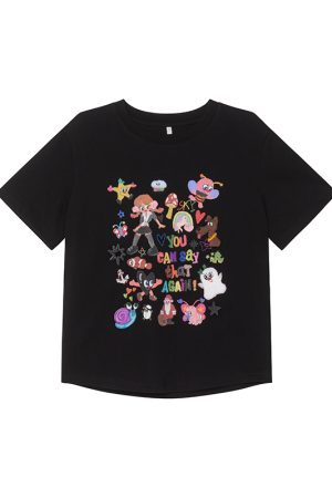 Colorful Printed Loose Short Sleeve T-shirt for Women - Fun Spring 2025 Slim Top, Casual 90s Style