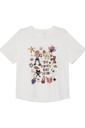 Colorful Printed Loose Short Sleeve T-shirt for Women - Fun Spring 2025 Slim Top, Casual 90s Style