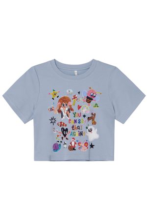 Colorful Printed Loose Short Sleeve T-shirt for Women - Fun Spring 2025 Slim Top, Casual 90s Style