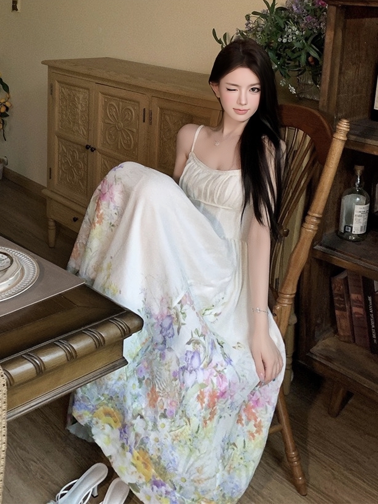 Colorful Rainbow Handmade Tailored Heavy Print Strap Dress with Waist-Cinching Slimming Long Skirt - Boho Style, Summer Fashion Colorful Rainbow Handmade Tailored Heavy Print Strap Dress with Waist-Cinching Slimming Long Skirt - Boho Style, Summer Fashion