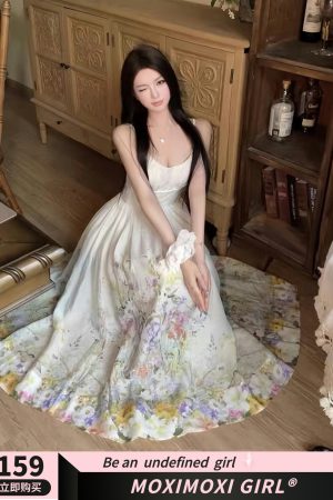 Colorful Rainbow Handmade Tailored Heavy Print Strap Dress with Waist-Cinching Slimming Long Skirt - Boho Style, Summer Fashion