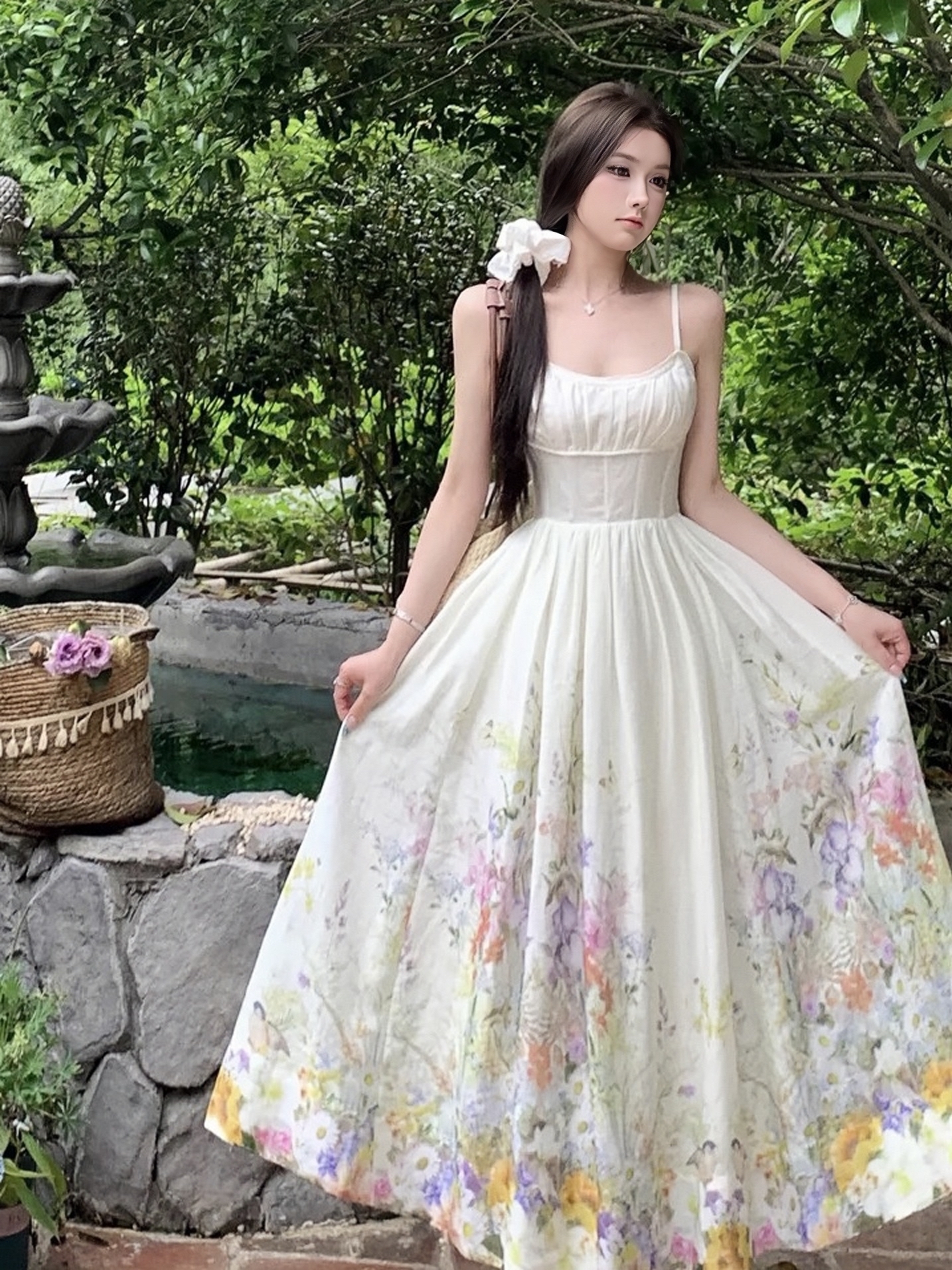 Colorful Rainbow Handmade Tailored Heavy Print Strap Dress with Waist-Cinching Slimming Long Skirt - Boho Style, Summer Fashion Colorful Rainbow Handmade Tailored Heavy Print Strap Dress with Waist-Cinching Slimming Long Skirt - Boho Style, Summer Fashion