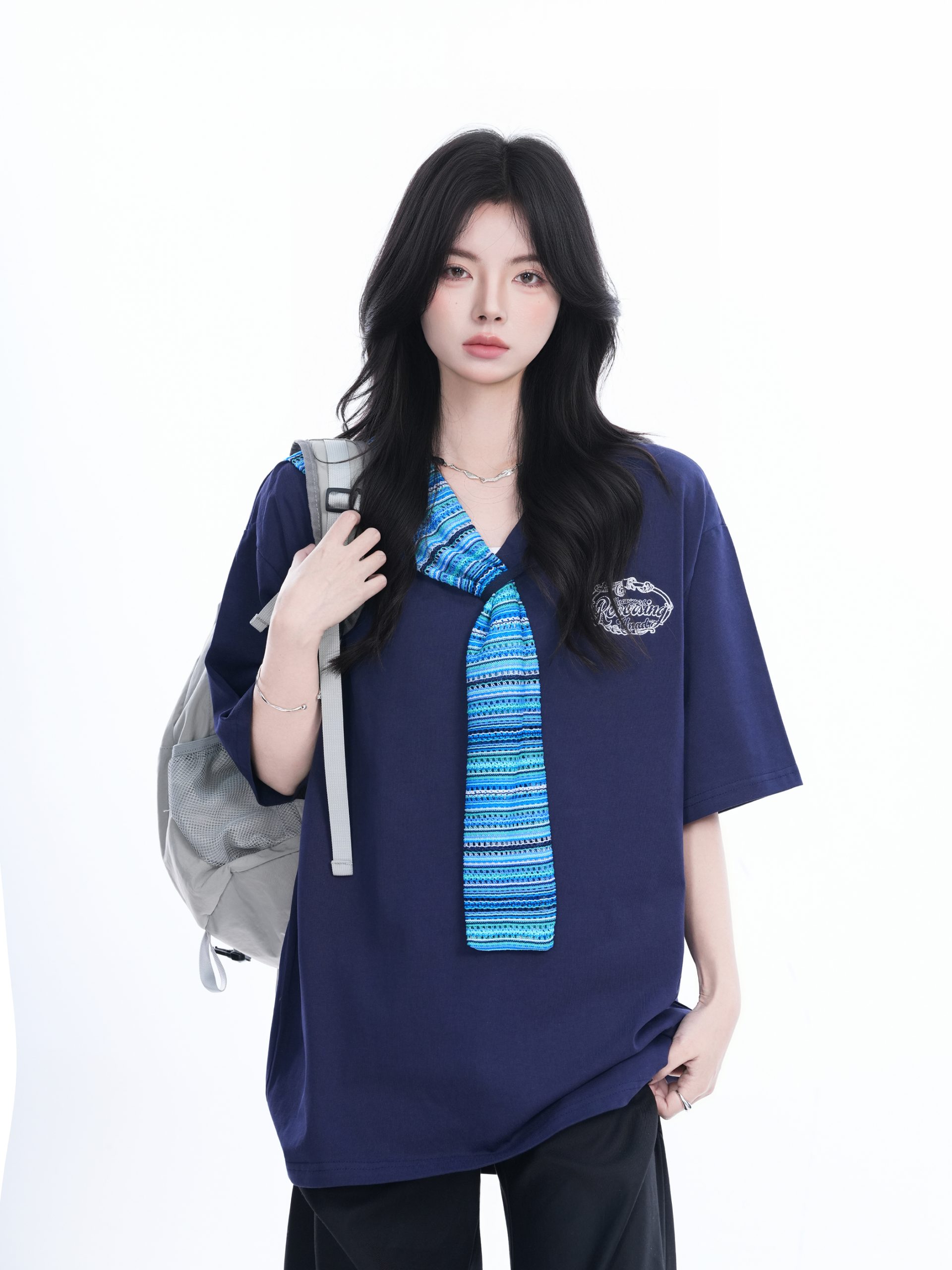 Colorful Spliced Apricot Short Sleeve T-Shirt for Women, Loose Fit, Half Sleeves, Trendy Y2K Style Colorful Spliced Apricot Short Sleeve T-Shirt for Women, Loose Fit, Half Sleeves, Trendy Y2K Style