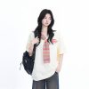 Colorful Spliced Apricot Short Sleeve T-Shirt for Women, Loose Fit, Half Sleeves, Trendy Y2K Style