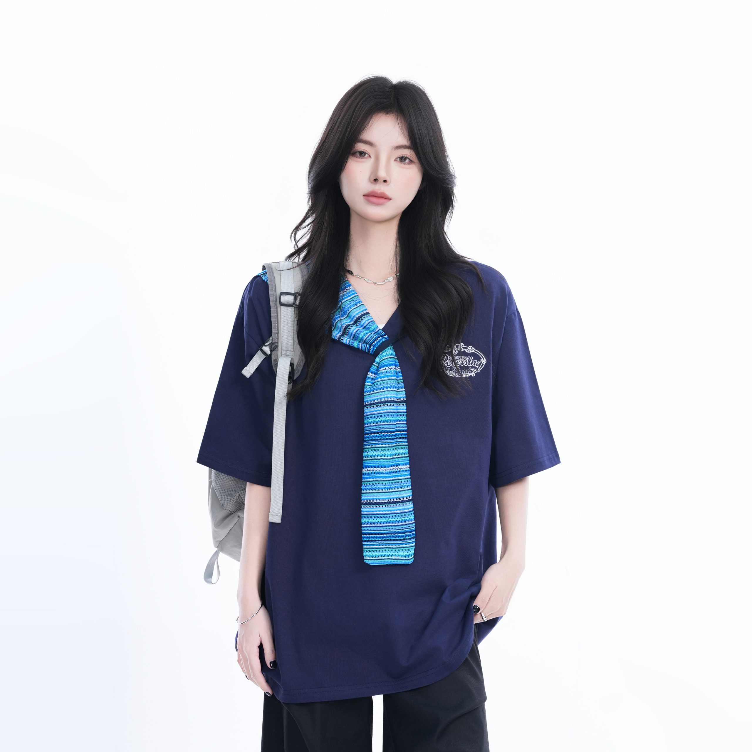 Colorful Spliced Apricot Short Sleeve T-Shirt for Women, Loose Fit, Half Sleeves, Trendy Y2K Style Colorful Spliced Apricot Short Sleeve T-Shirt for Women, Loose Fit, Half Sleeves, Trendy Y2K Style