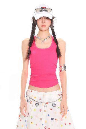 Colorful Summer Tank Top for Women - Slim Fit High-Quality Dopamine Movement Design, Trendy Casual Wear, Y2K Style