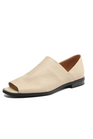 Comfortable Black Peep-Toe Flat Sandals for Women - Soft Sole Casual Summer Shoes 2025, Trendy Sheepskin Design